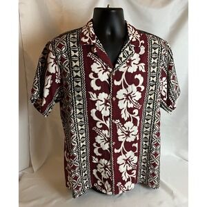 RJC Hawaiian Shirt Short Sleeve No Size 18.5" Shoulder Red White Vintage